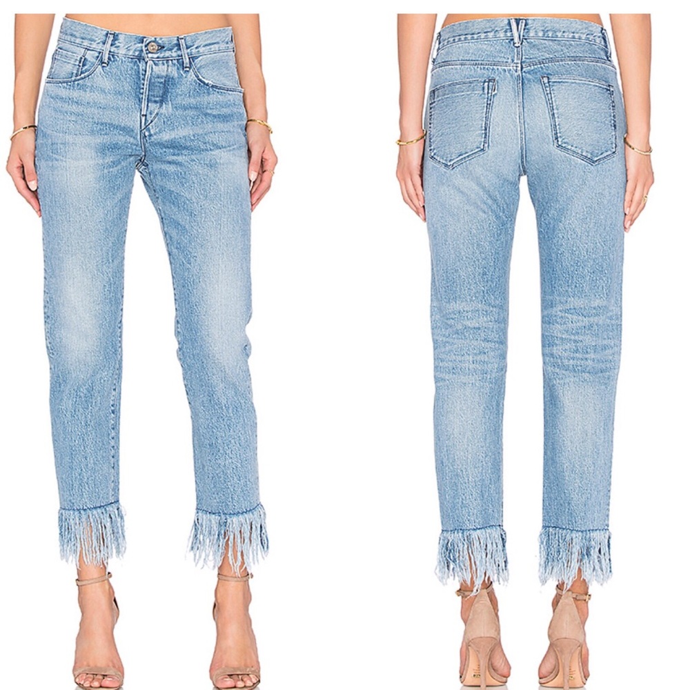 3x1 Light Blue Fringed Ankle Crop Jeans